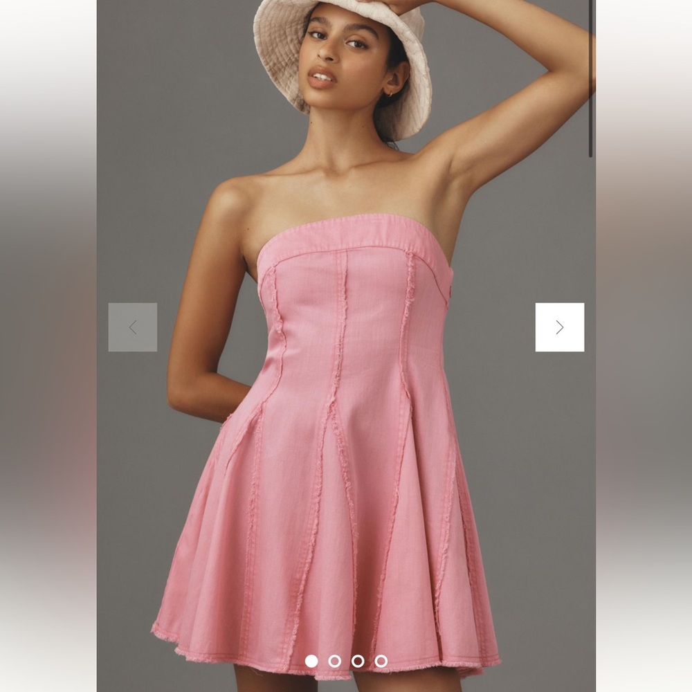 Anthropologie Strapless Seamed Denim Mini Dress in Pink